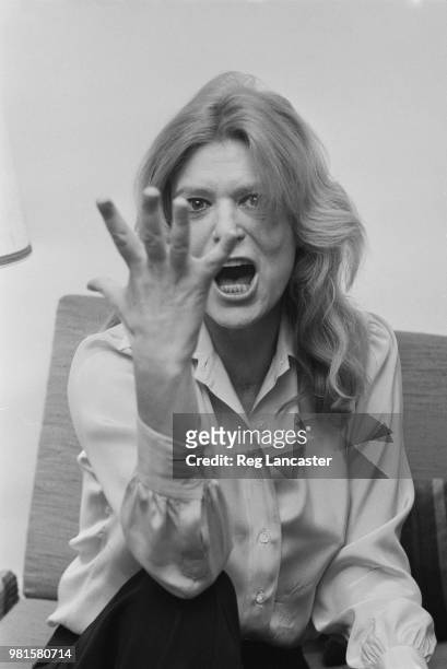 Greek actress Melina Mercouri pictured after hearing that she has been refused entry in to Greece by the Greek military regime, 7th April 1972.