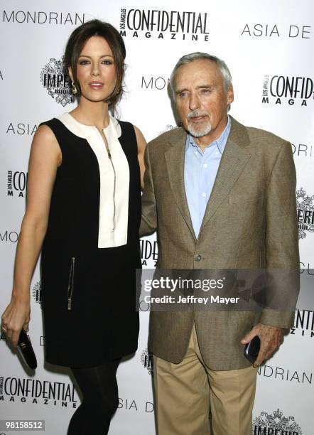 Actress Kate Beckinsale and actor Dennis Hopper attend Los Angeles Confidential Magazine's pre-Oscar luncheon held on February 22, 2008 at the...