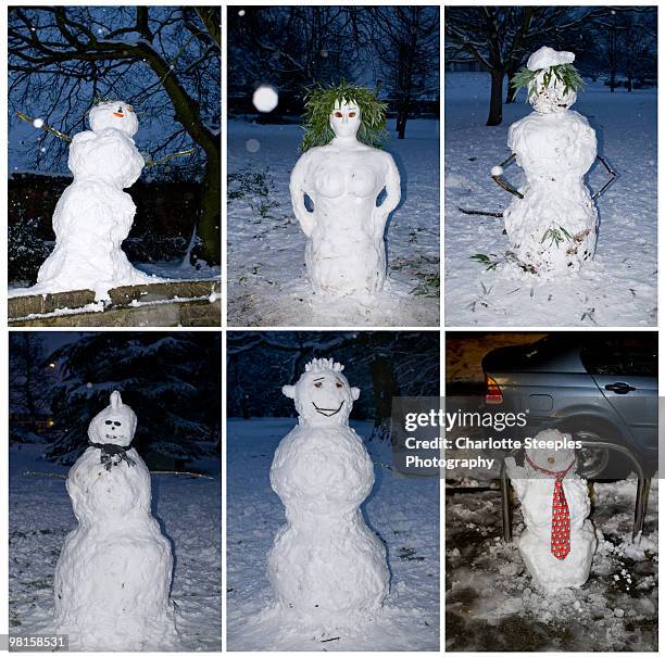 snowmen - snowman car stock pictures, royalty-free photos & images