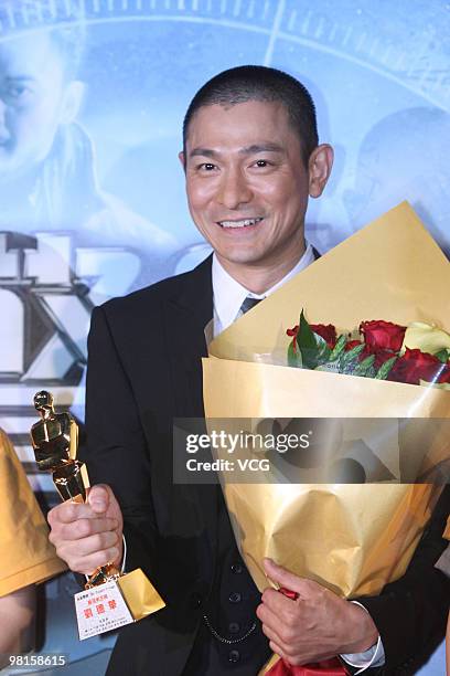 Andy Lau poses for photos during the movie "Future X-Cops" premiere on March 30, 2010 in Taipei, Taiwan of China.