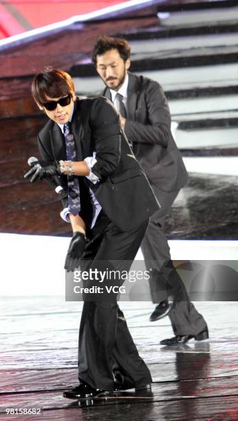 South Korean star, Rain performs during the Bund International Music Festival at the Bund on March 30, 2010 in Shanghai of China.