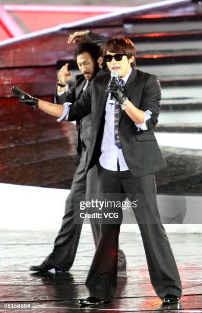 South Korean star, Rain performs during the Bund International Music Festival at the Bund on March 30, 2010 in Shanghai of China.