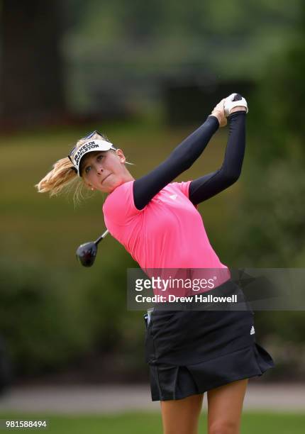 Jessica Korda of the United States plays her shot from the fifth tee during the first round of the Walmart NW Arkansas Championship Presented by P&G...