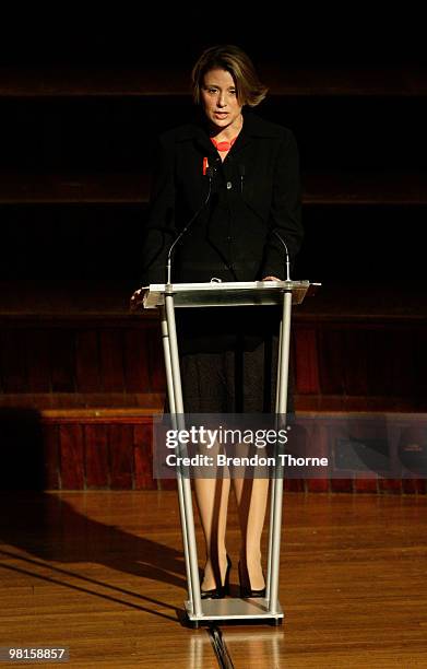 Premier Kristina Keneally attends the state funeral for Australian Aboriginal leader and activist Charles "Chicka" Dixon at Sydney Town Hall on March...