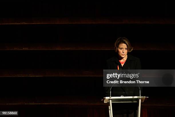 Premier Kristina Keneally attends the state funeral for Australian Aboriginal leader and activist Charles "Chicka" Dixon at Sydney Town Hall on March...