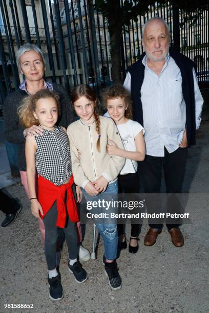 Francois Berleand, his wife Alexia Stresi, their daughters Adele, Lucie and a friend attend the Fete Des Tuileries on June 22, 2018 in Paris, France.