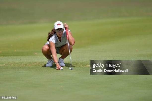 Maria Fassi of Mexico lines up a putt on the fourth hole during the first round of the Walmart NW Arkansas Championship Presented by P&G at Pinnacle...