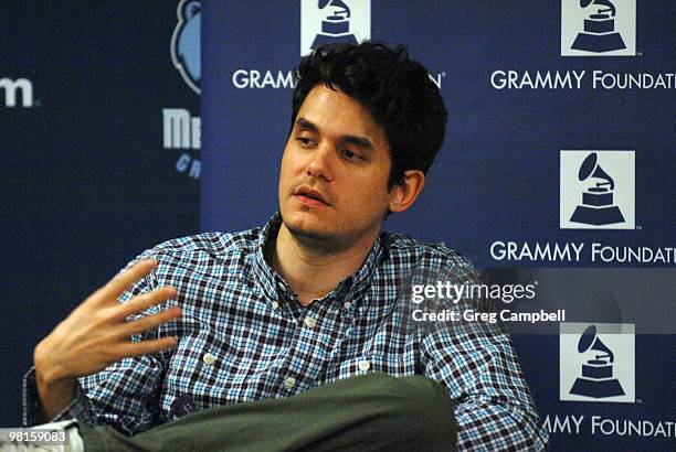 John Mayer answers student's questions during the Memphis GRAMMY SoundChecks with John Mayer at FedExForum on March 19, 2010 in Memphis, Tennessee.