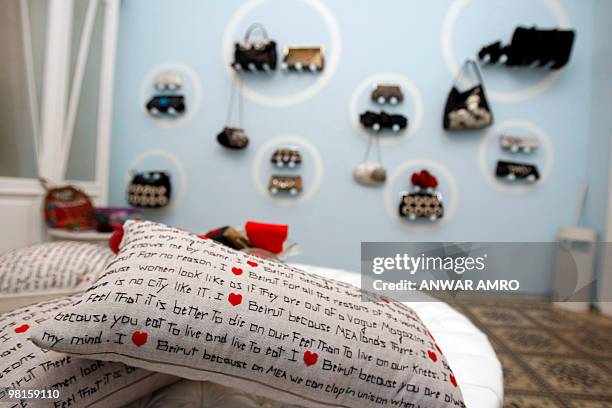 Bags are displayed in the showroom for Sarah's Bags in Beirut on March 24, 2010. The brainchild and namesake of Lebanese entrepreneur Sarah Beydoun,...