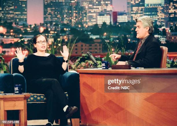 Episode 1624 -- Pictured: Actress Janeane Garofalo during an interview with host Jay Leno on June 11, 1999 --