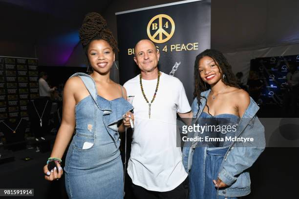 Chloe Bailey , Halle Bailey of the musical group Chloe X Halle and guest attend the 2018 BET Awards Gift Lounge on June 22, 2018 in Los Angeles,...