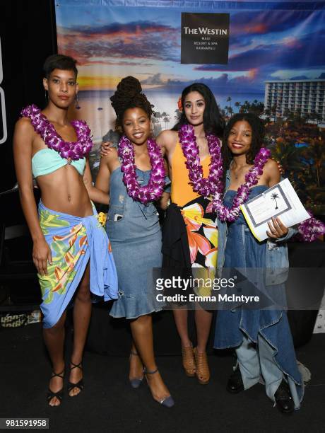 Chloe Bailey, Halle Bailey of the musical group Chloe X Halle and guests attend the 2018 BET Awards Gift Lounge on June 22, 2018 in Los Angeles,...