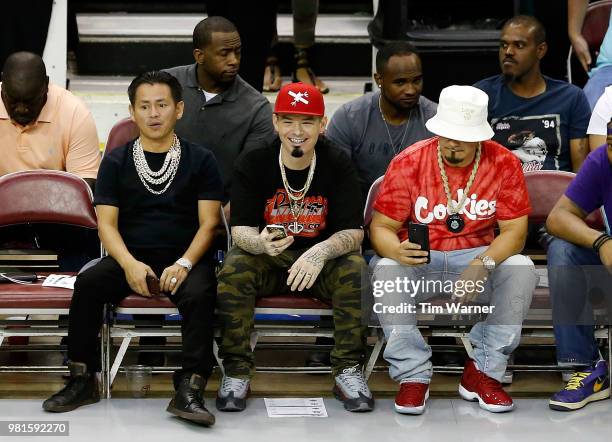 Paul Wall looks on during week one of the BIG3 three on three basketball league at Toyota Center on June 22, 2018 in Houston, Texas.