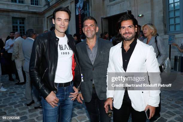 Anthony Delon, Stephen Joel Brown and Edgar Marquez attend the Men's Fashion Cocktail as part of Paris Fashion Week - Menswear Spring Summer 2019 at...