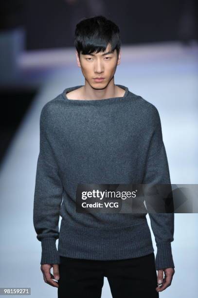 Model walks on the catwalk during the Colombina collection show at the 2010 China Fashion Week A/W on March 29, 2010 in Beijing, China.