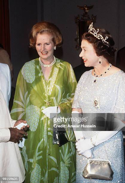 The Queen with Margaret Thatcher in Lusaka, Zambia for the Commonwealth conference in 1979