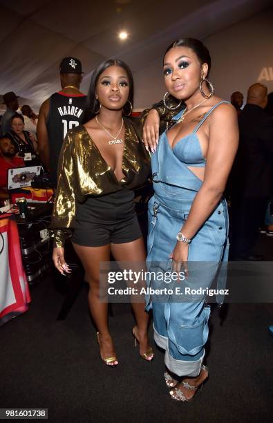 Yung Miami and J.T. Of musical group City Girls attend day one of the 2018 BET Awards Radio Remotes on June 22, 2018 in Los Angeles, California.