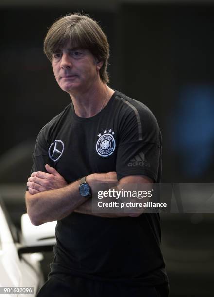 March 2018, Germany, Berlin: Press conference from the German national team before the trial match Germany vs Brazil. National team manager Joachim...