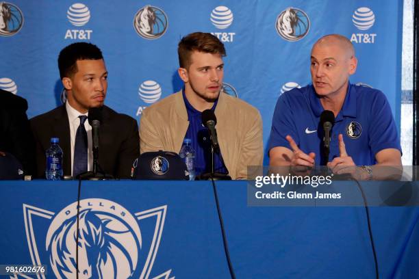 Head Coach Rick Carlisle speaks at the Post NBA Draft press conference on June 22, 2018 at the American Airlines Center in Dallas, Texas. NOTE TO...