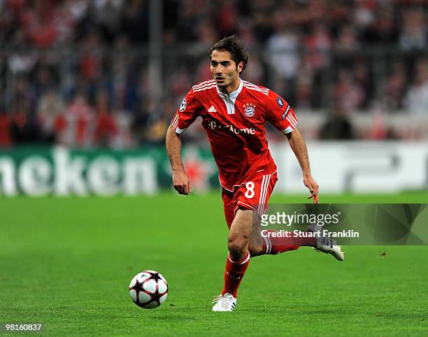 Hamit Altintop of Bayern in action during the UEFA Champions League quarter final, first leg match between FC Bayern Munich and Manchester United at...