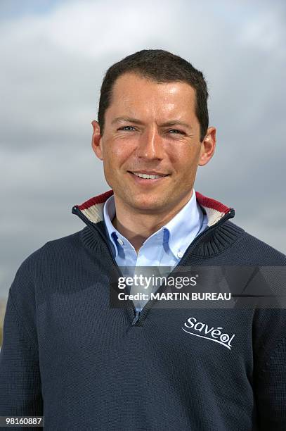 French sailor Romain Attanasio poses on March 30, 2010 in Paris during a press conference to present the sailors ahead of the transat AG2R, a sailing...