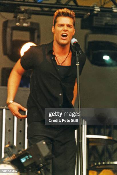 Ricky Martin performs on stage at the 'Party in The Park' in aid of The Princes Trust charity, on July 4th, 1999 in London, England.