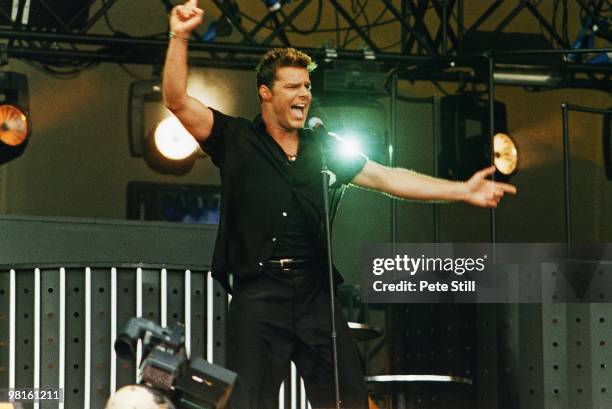 Ricky Martin performs on stage at the 'Party in The Park' in aid of The Princes Trust charity, on July 4th, 1999 in London, England.