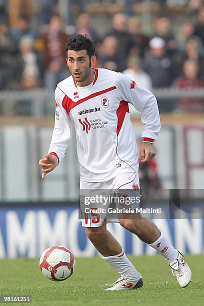 Nicola Belmonte of AS Bari in action during the Serie A match between AS Livorno Calcio and AS Bari at Stadio Armando Picchi on March 28, 2010 in...