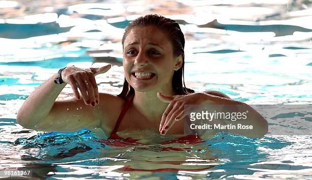 Susianna Kentikian of Germany in action during a training session at the Wandsbek swimm ing hall on March 31, 2010 in Hamburg, Germany. The WBA, WBO...