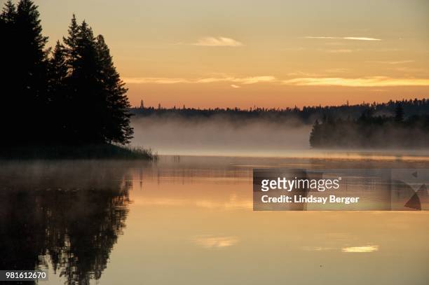 calm lake at sunrise, whiteshell provincial park, manitoba, canada - lindsay haze stock pictures, royalty-free photos & images