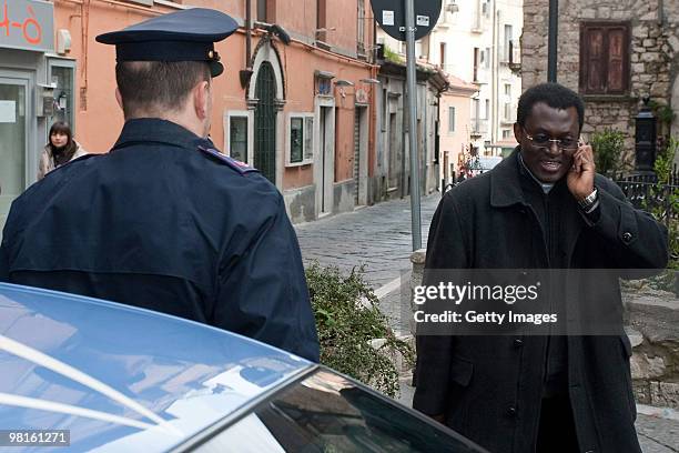 Don Ambroise Apakta, parish priest of the Santa Trinita Church arrives as forensic police return to carry out searches in the Elisa Claps murder...