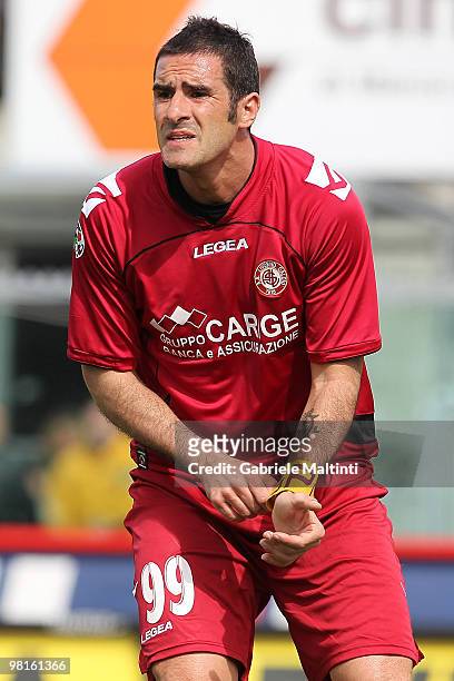 Cristiano Lucarelli of AS Livorno Calcio shows his dejection during the Serie A match between AS Livorno Calcio and AS Bari at Stadio Armando Picchi...