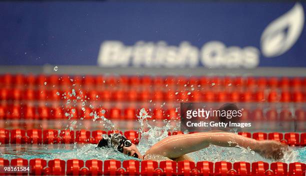 Charlotte Hicks competes in the Womens Open 800m Freesyle Heats during the British Gas Swimming Championships at Ponds Forge on March 29, 2010 in...