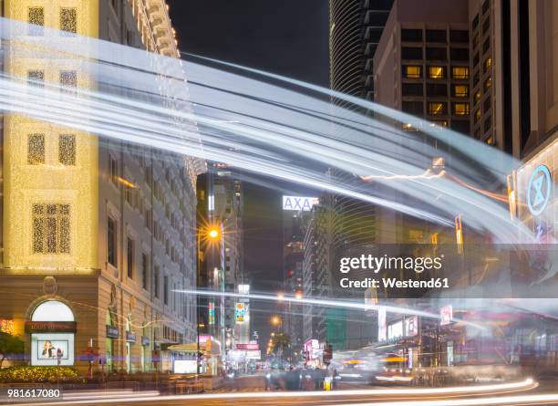 china, hong kong, tsim sha tsui, nathan road at night, light trails - 彌敦道 ストックフォトと画像