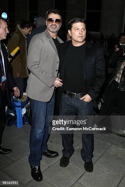 George Michael and Kenny Goss attend the Linda McCartney Photographs - Private View at the James Hyman Gallery on April 23, 2008 in London, England.
