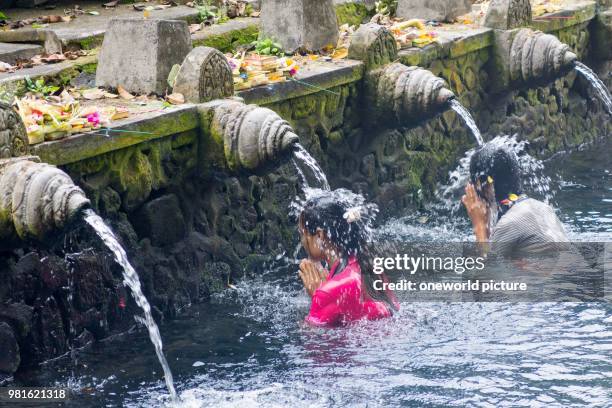 Indonesia. Bali. Gianyar. Praying women in the water of the Hindu temple Pura Tirta Empul.