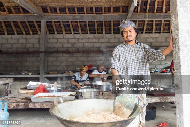 Indonesia. Bali. Gianyar. Preparations for the sacrificial festival at Pura Gunung Kawi. Banjar Penaka is called "Gunung Kawi" village.