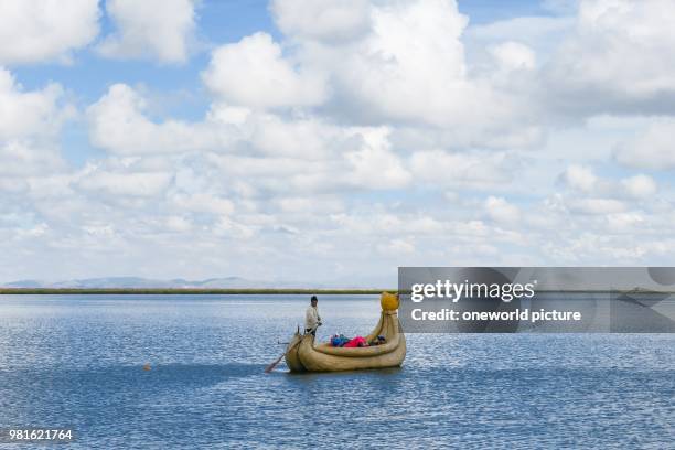 Peru. Puno. Typical reed boat for the Uros Islands.