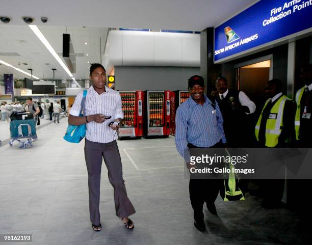 South African athlete Caster Semenya arrives at the Cape Town International airport on March 30, 2010 in Cape Town, South Africa. The athlete has to...