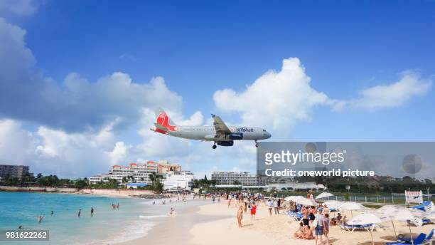 Sint Maarten. Simpson Bay. The Maho Beach is the place to observe landing aircrafts.