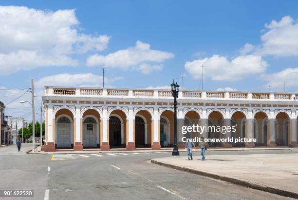 Cuba. Cienfuegos. Building on the Square. Plaza Armas at the Monument. Monumento Marti.