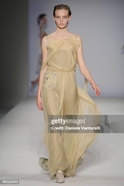 Model walks down the catwalk during the Alberta Ferretti show as part of the Milan Womenswear Fashion Week Spring/Summer 2010 on September 25, 2009...