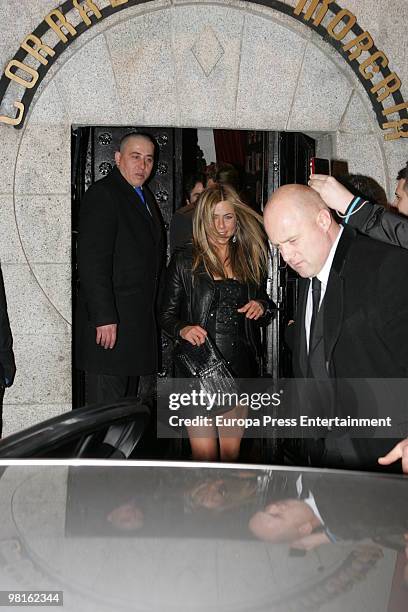 Jennifer Aniston attends 'El Corral de la Moreria', a typical flamenco pub while in Spain to promote the film 'The Bounty Hunter'on March 30, 2010 in...