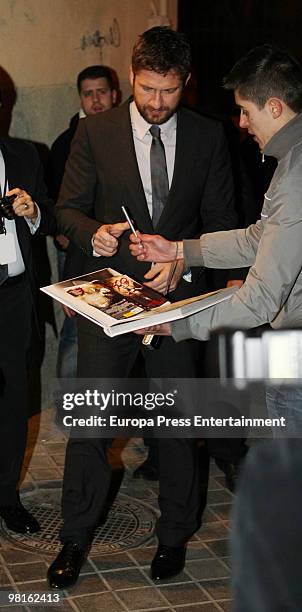 Gerard Butler attends 'El Corral de la Moreria', a typical flamenco pub while in Spain to promote the film 'The Bounty Hunter'on March 30, 2010 in...