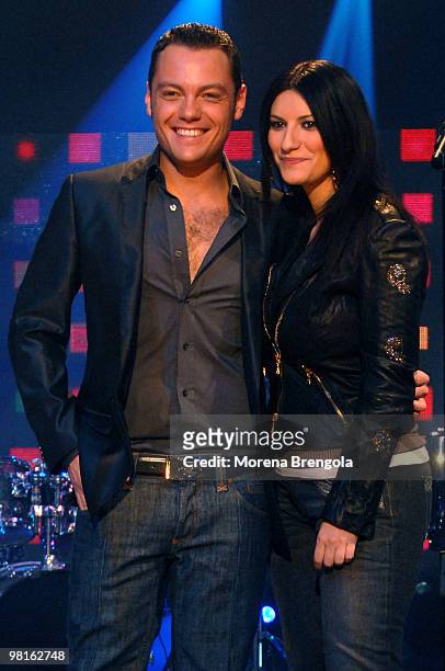 Tiziano Ferro and Laura Pausini appear on "Cd live" tv show on March 21, 2007 in Milan, Italy.