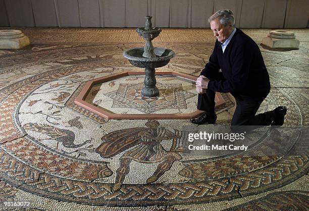 Bob Woodward looks at the reconstruction he built of the Orpheus Pavement at Prinknash Abbey on March 31, 2010 in Gloucester, England. The replica...