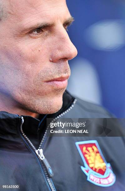 West Ham's Italian manager Gianfranco Zola pictured before the English Premier League football match between West Ham United and Stoke City at the...