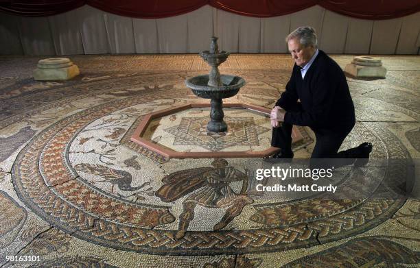 Bob Woodward looks at the reconstruction he built of the Orpheus Pavement at Prinknash Abbey on March 31, 2010 in Gloucester, England. The replica...