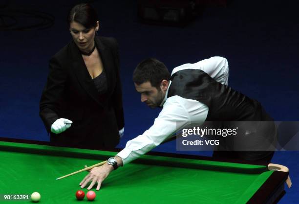 Ronnie O'Sullivan of England in action against Tian Pengfei of China during the 2010 World Snooker China Open at Beijing University Students...