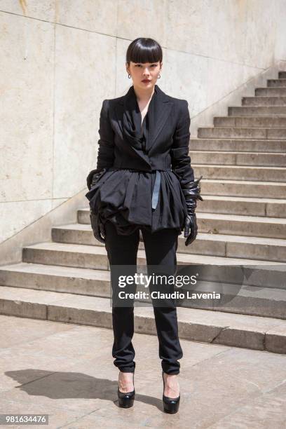 Akimoto Kozue, is seen in the streets of Paris after the Juun.J show, during Paris Men's Fashion Week Spring/Summer 2019 on June 22, 2018 in Paris,...
